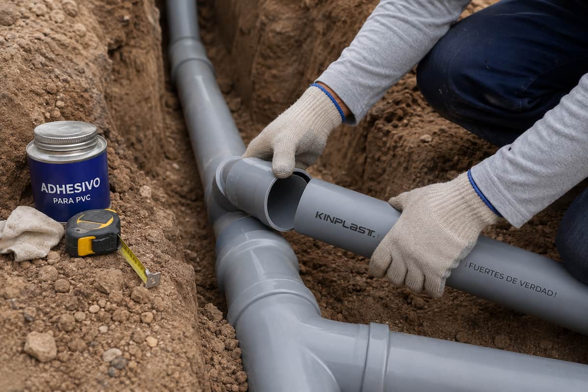 instalación de tubos de PVC para desagüe